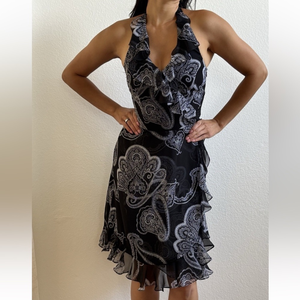 White House Black Market Black and White Paisley High Low Dress